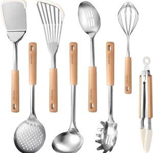 CAROTE Stainless Steel Kitchen Utensils Set,8 pcs Cooking Utensils Set with Wood